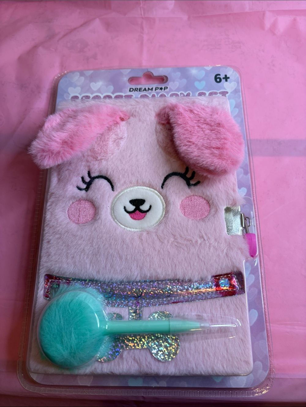 Pink Plush Puppy Kids Journal with Lock and Pen
